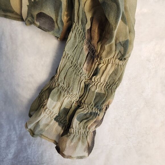 Vintage Kenneth Jay Lane Green Silk Sheer Floral Blouse Sz M - Picture 8 of 9